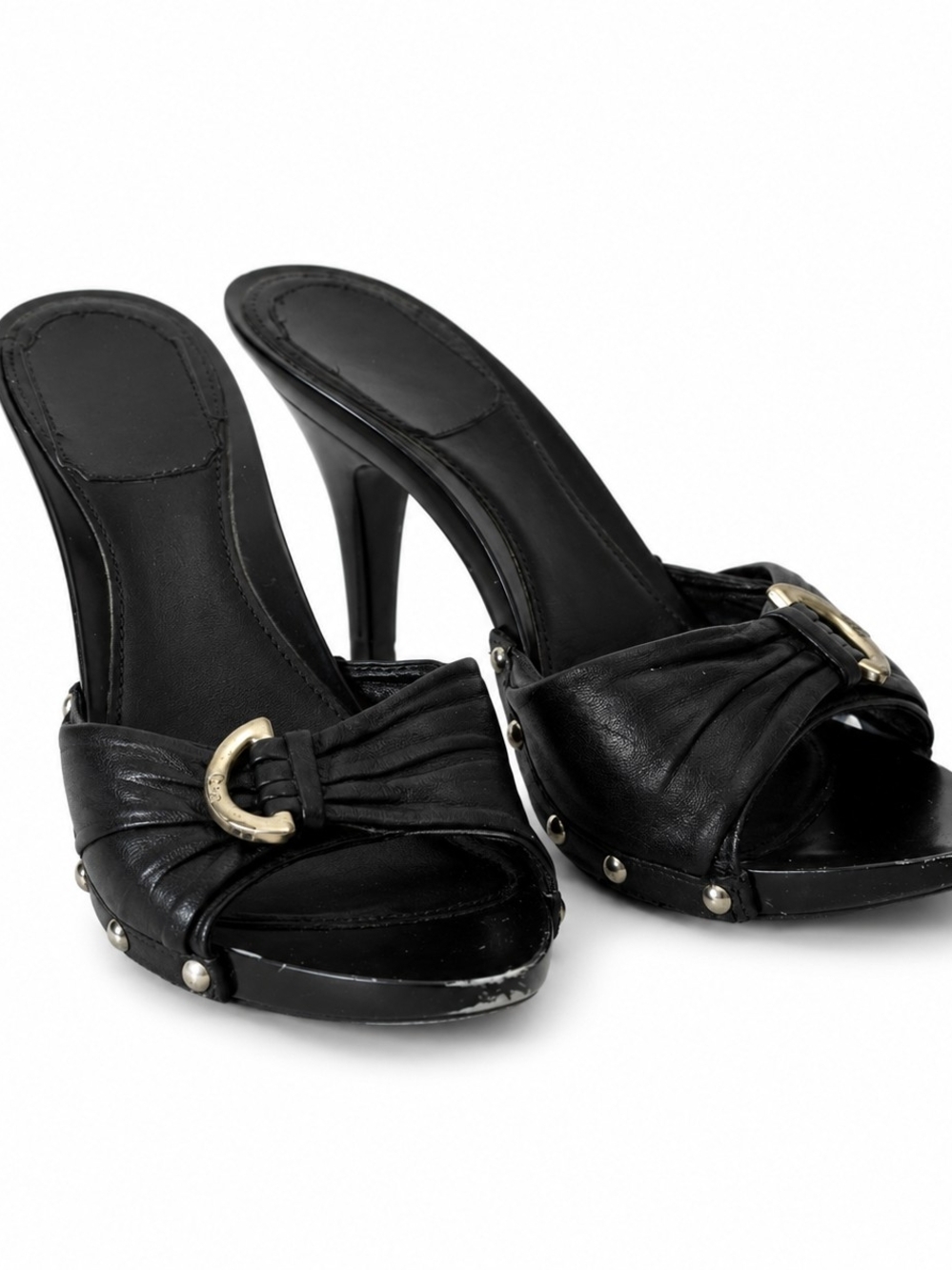 Christian Dior Vintage Black Leather Platform Mule Heels EU 36.5 Italy Y2K